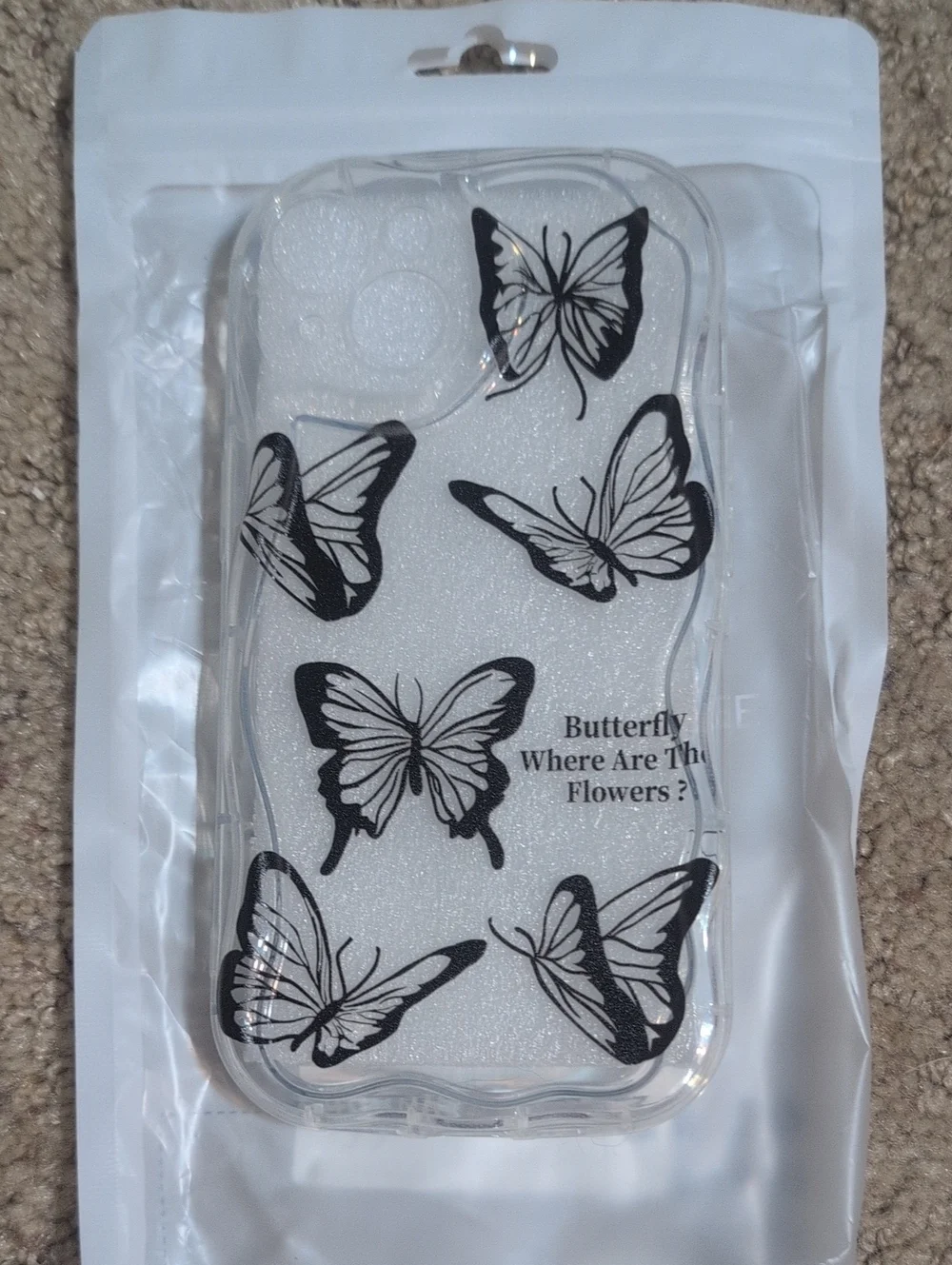 iPhone 14 Clear Phone Case with Black Butterfly Prints
